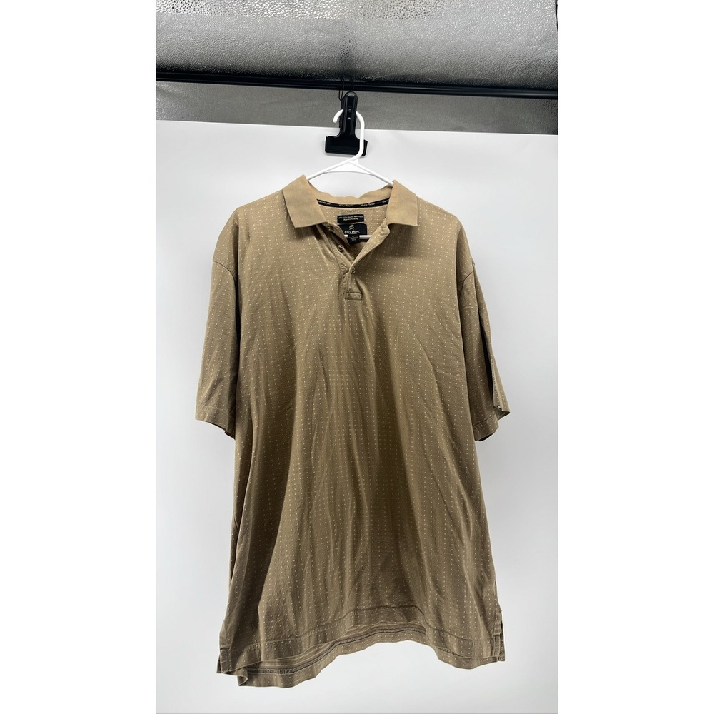 Gary Player Mens Tan Micro Dot Double Mercerized Cotton Polo Shirt Large